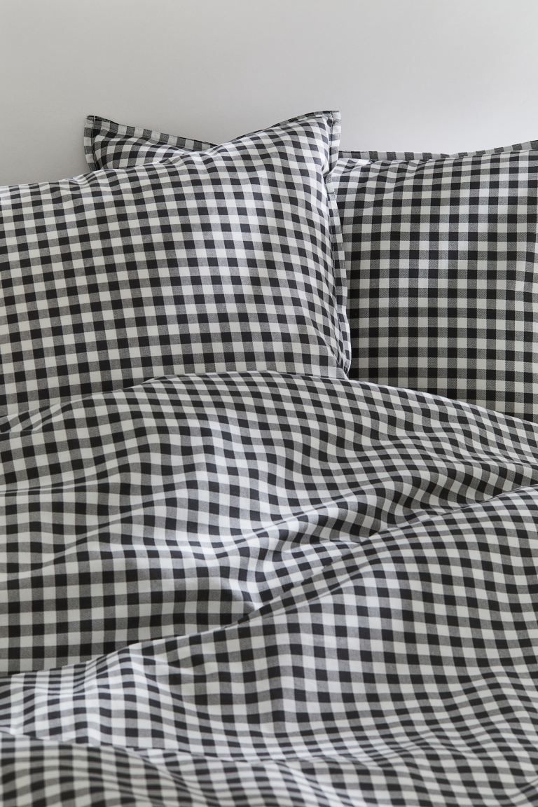 Patterned King/Queen Duvet Cover Set - Gray/gingham-checked - Home All | H&M US | H&M (US + CA)