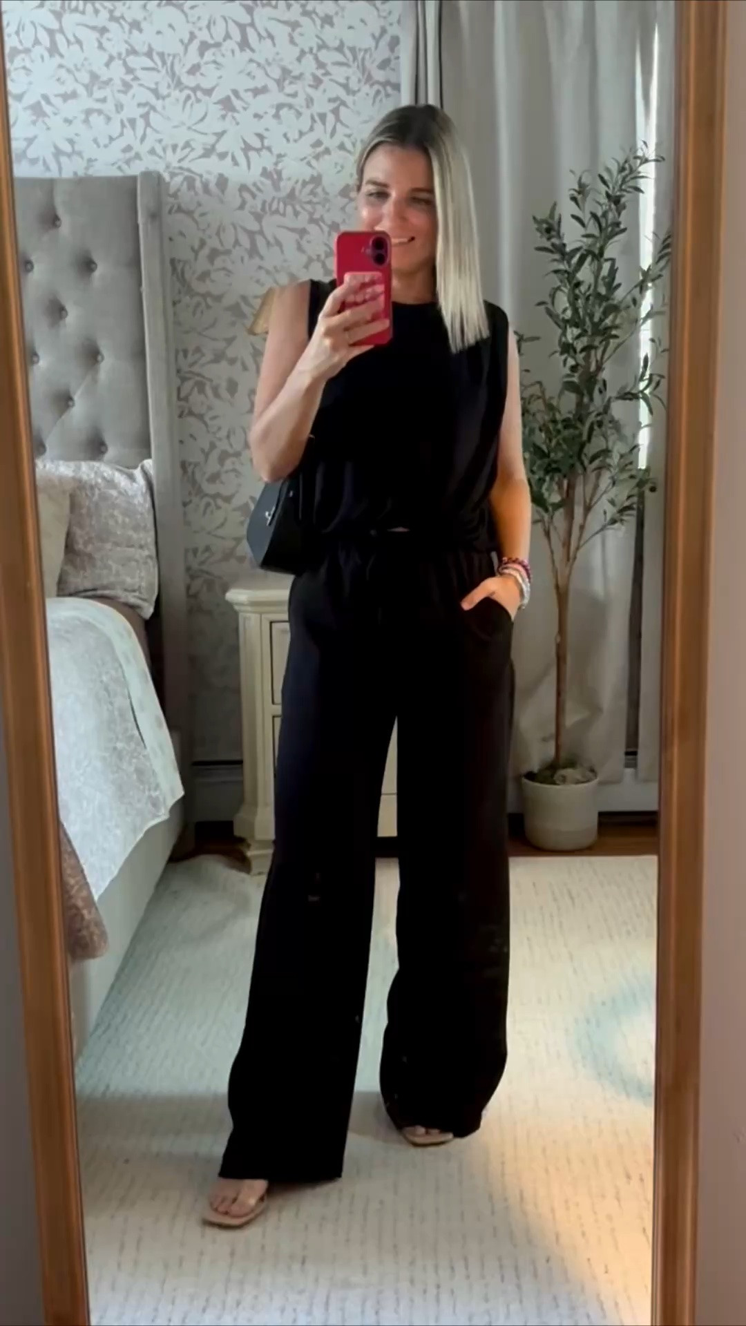Basic black outfit that is styled and sooo cute!! 
These pants fit well as a 5’1 petite (29.5” inseam)

#LTKootd #LTKPetite #LTKSaleAlert