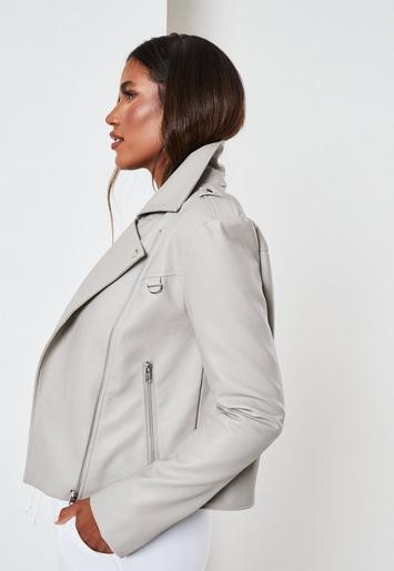 Tall Gray Faux Leather Boxy Biker Jacket | Missguided (US & CA)