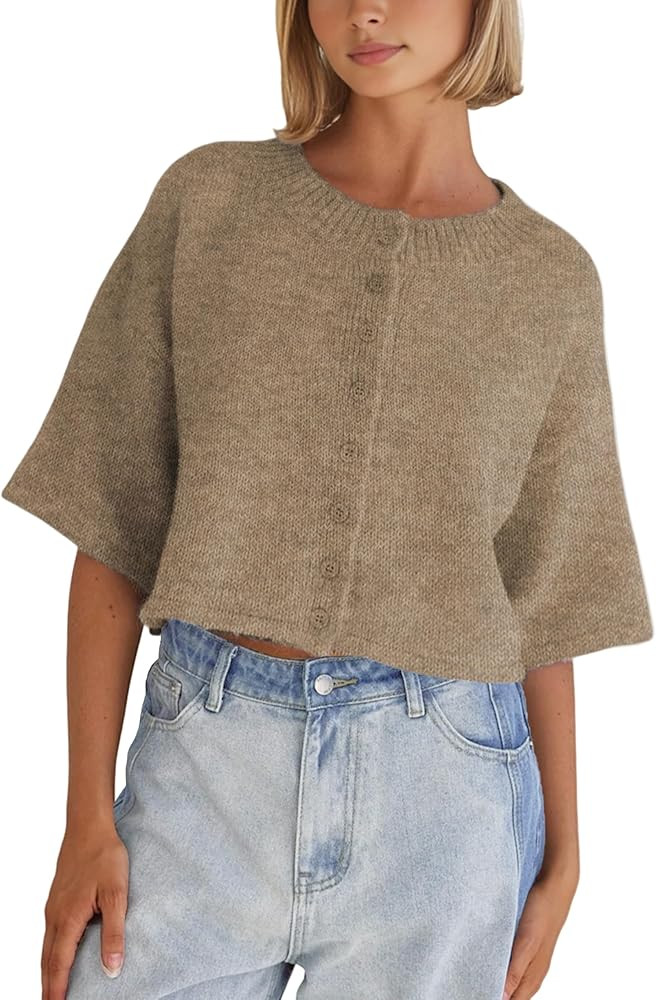 Springrain Cardigan Sweaters for Women Lightweight Knit Cropped Cardigan Button Up Solid Knitwear | Amazon (US)
