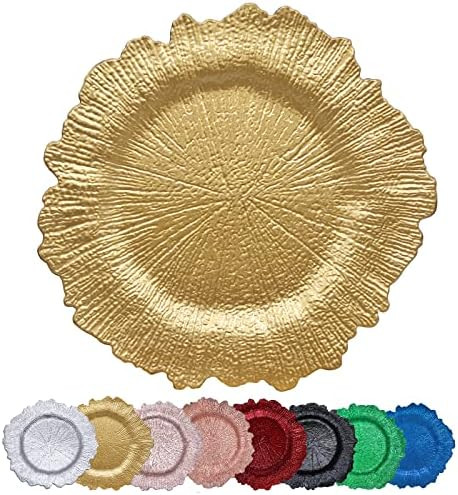 Gold Reef Charger Plates 10PCS, 13inch Plastic Floral Charger Plates Wedding for Dinner,Wedding,P... | Amazon (US)