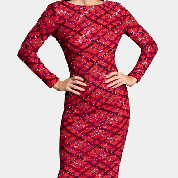 Dress the Population Emery Bodycon Red Sequin Dress, Size M | Poshmark