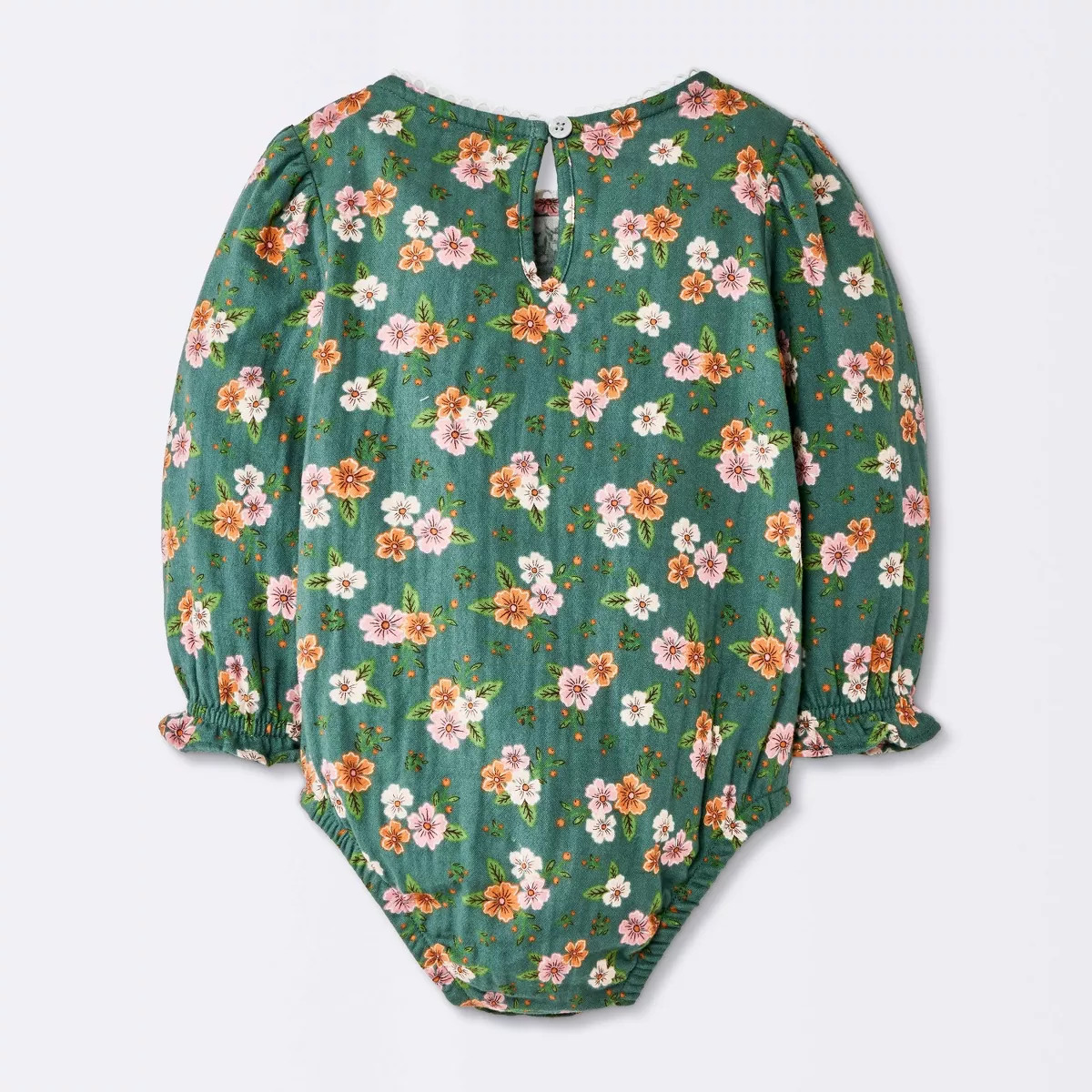 Baby Girls' Long Sleeve Floral Trim Romper - Cloud Island\u2122 Green Newborn | Target