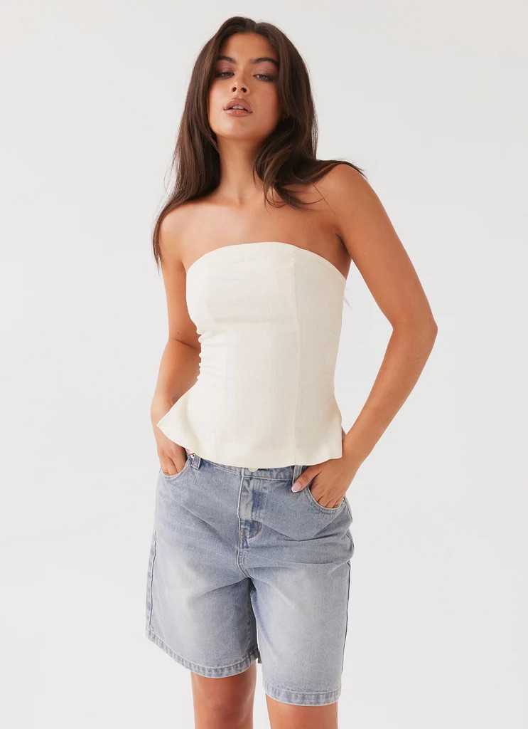 Stephanie Linen Tube Top - Ivory Cream | Peppermayo (Global)