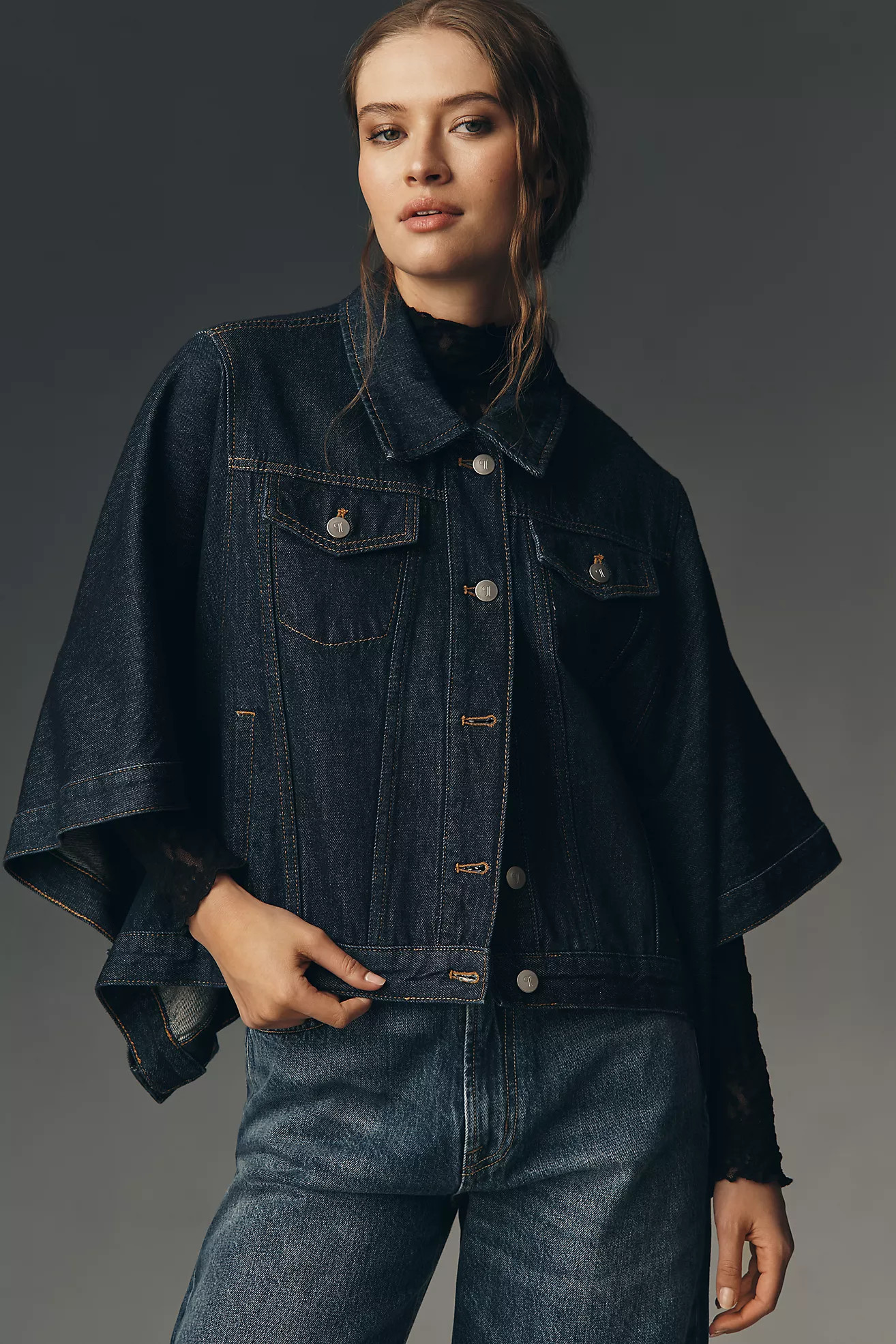 The Weston Cape Denim Boyfriend Jacket by Pilcro | Anthropologie (US)