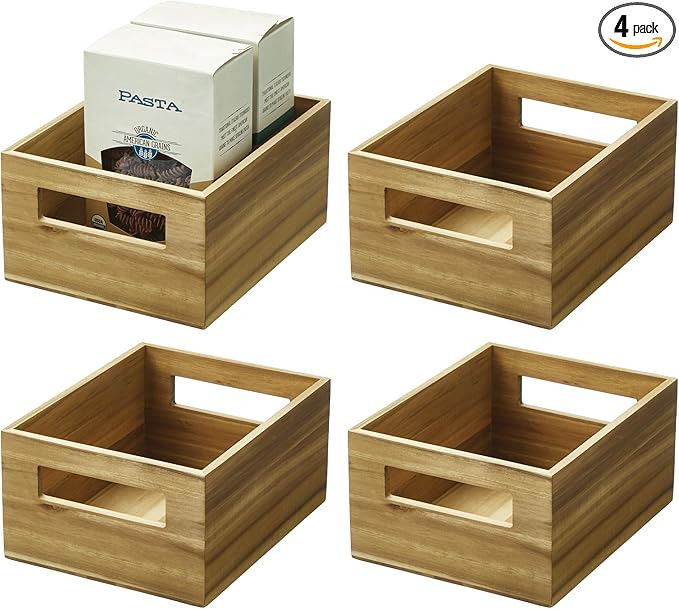 iDesign Acacia Wood Pantry Storage Bin with Handles - Set of 4 - Natural | Amazon (US)
