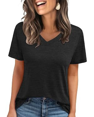 C.O.Z.Y Short Sleeve T-Shirts V Neck T Shirts for Women Light Weight Casual Summer Top Outfit Clo... | Amazon (US)