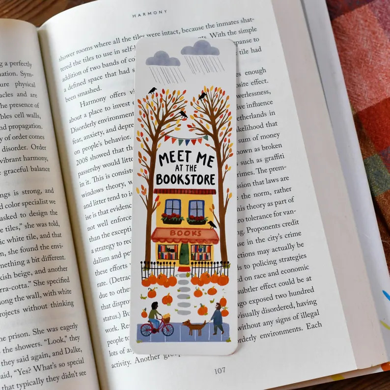 Meet Me At The Bookstore Bookmark, Cute Autumn Pumpkin Patch Bookmark, Gifts for Book Lovers and ... | Etsy (Global)