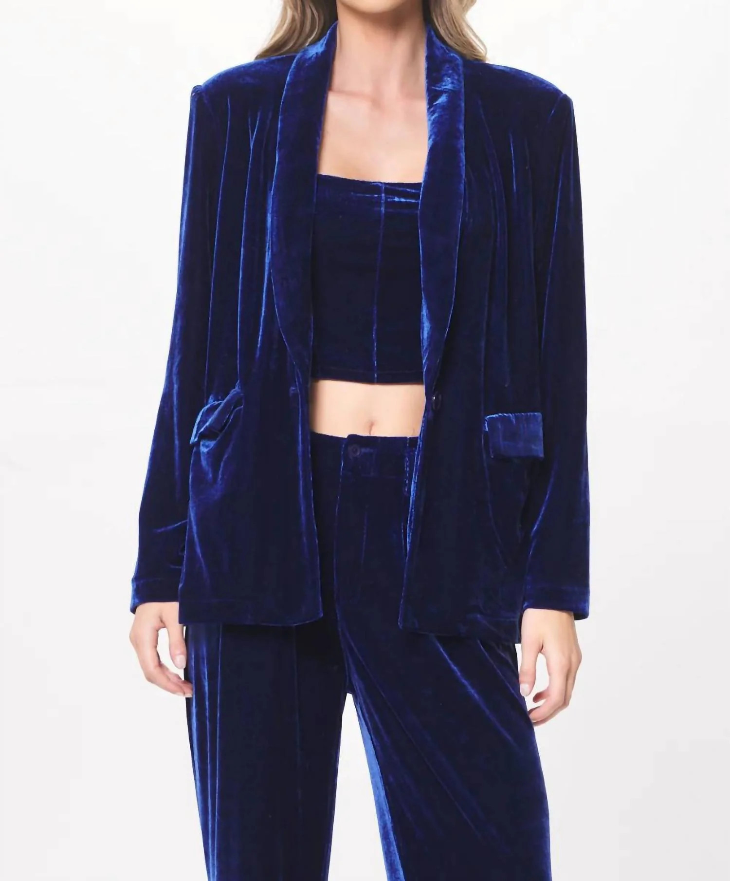 Oversized Velvet Blazer In Blue | Shop Simon