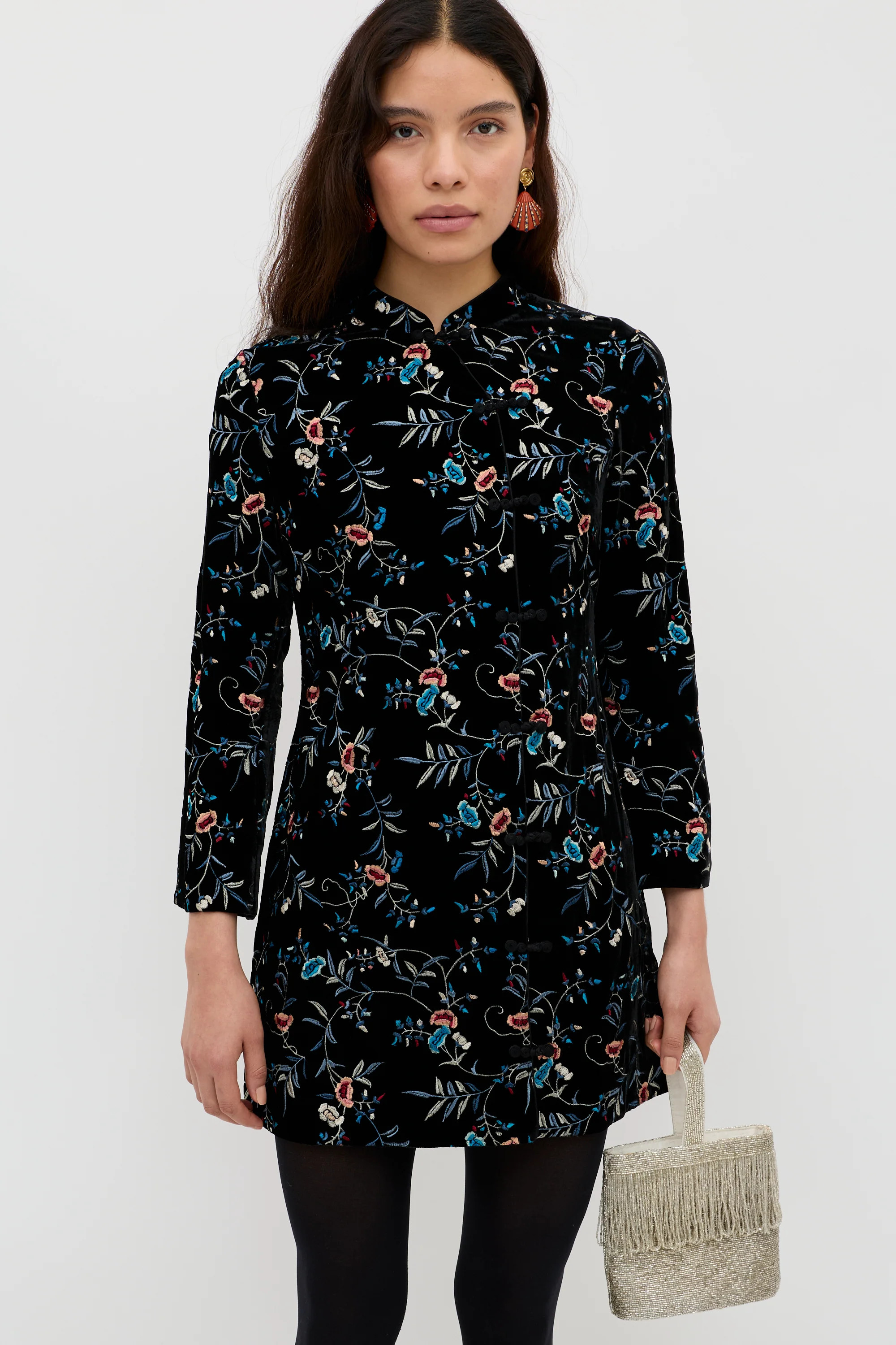 Delphina - Botanical Embroidery Black | Rixo