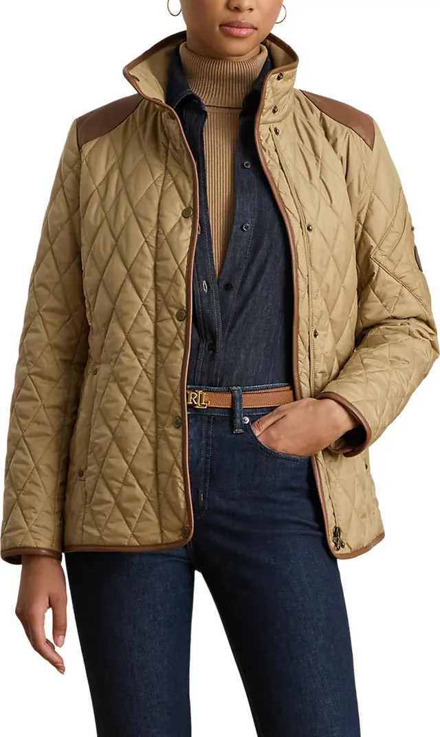 Diamond Quilted Barn Jacket With Faux Leather Trim | Nordstrom