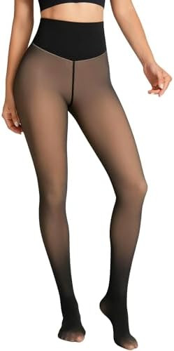 Women's Fake Sheer Thermal Tights - One-Seam Fleece Lined Leggings with Tummy Control & Butt Lift... | Amazon (US)