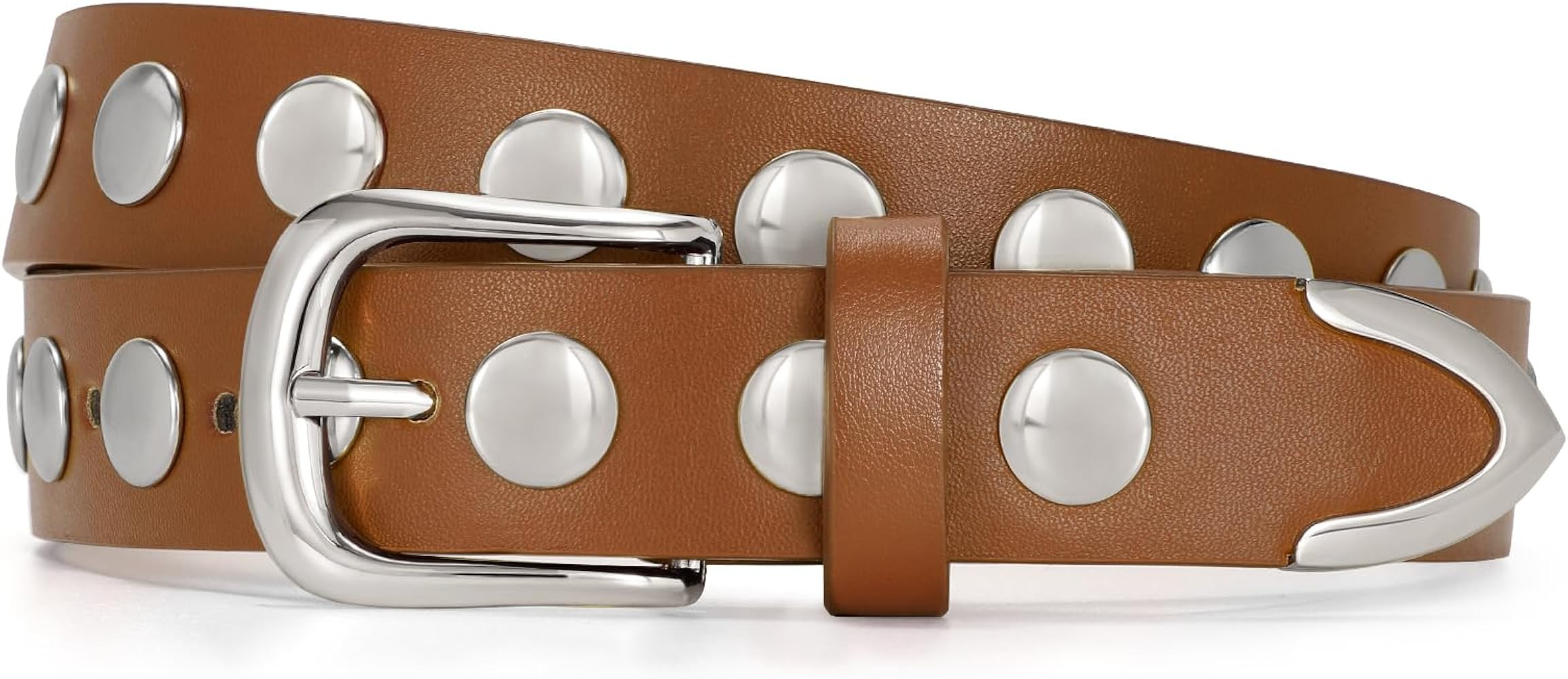 JASGOOD Women Fashion Leather Belt Punk Studded Belt for Jeans Pants Dresses | Amazon (US)