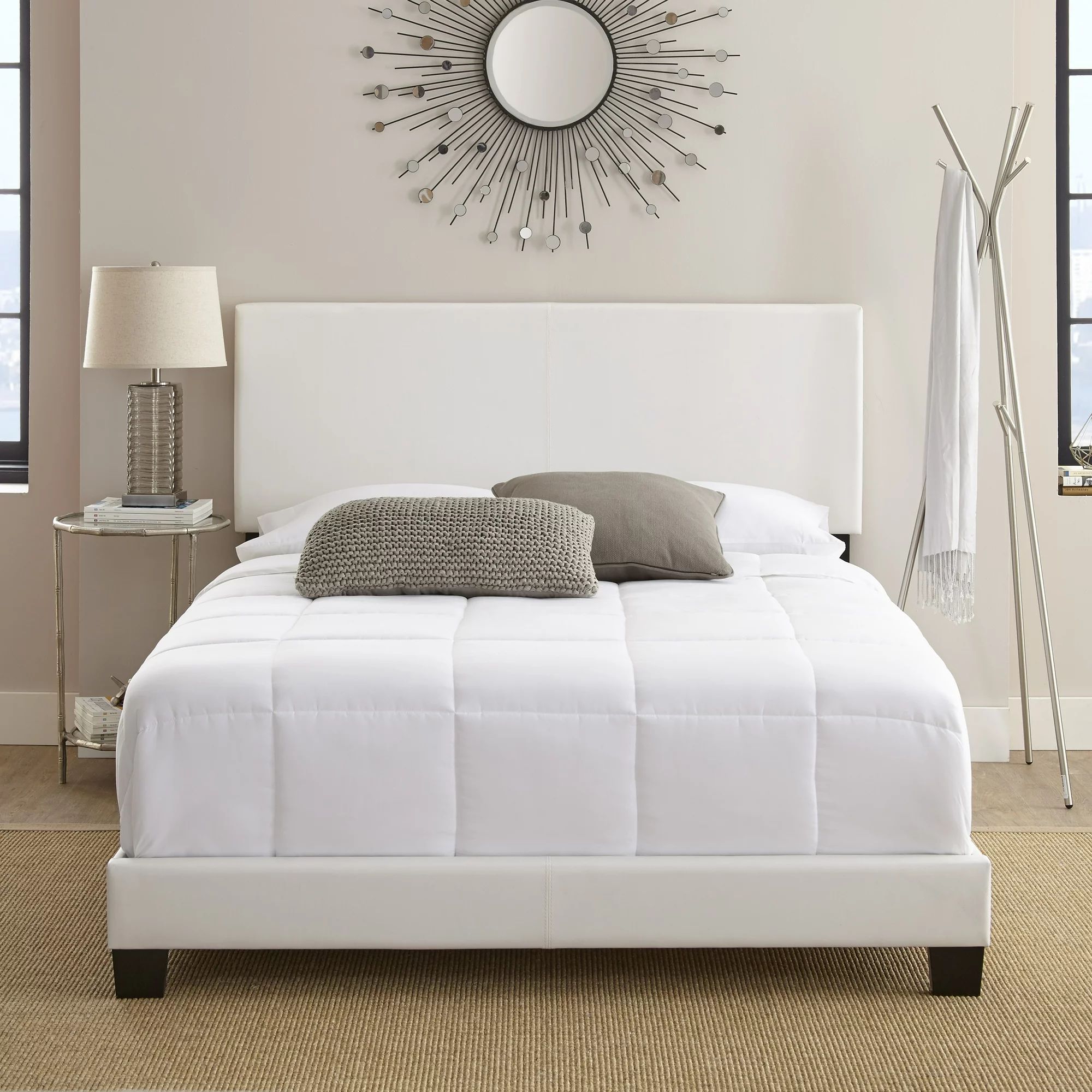 Boyd Sleep Cama de Plataforma Tapizada Florence King, Somier Necesario, Cuero Sintético Blanco | Walmart (US)