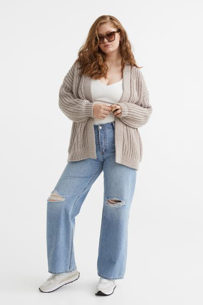 Rib-knit cardigan - Beige - Ladies | H&M GB | H&M (UK, MY, IN, SG, PH, TW, HK)