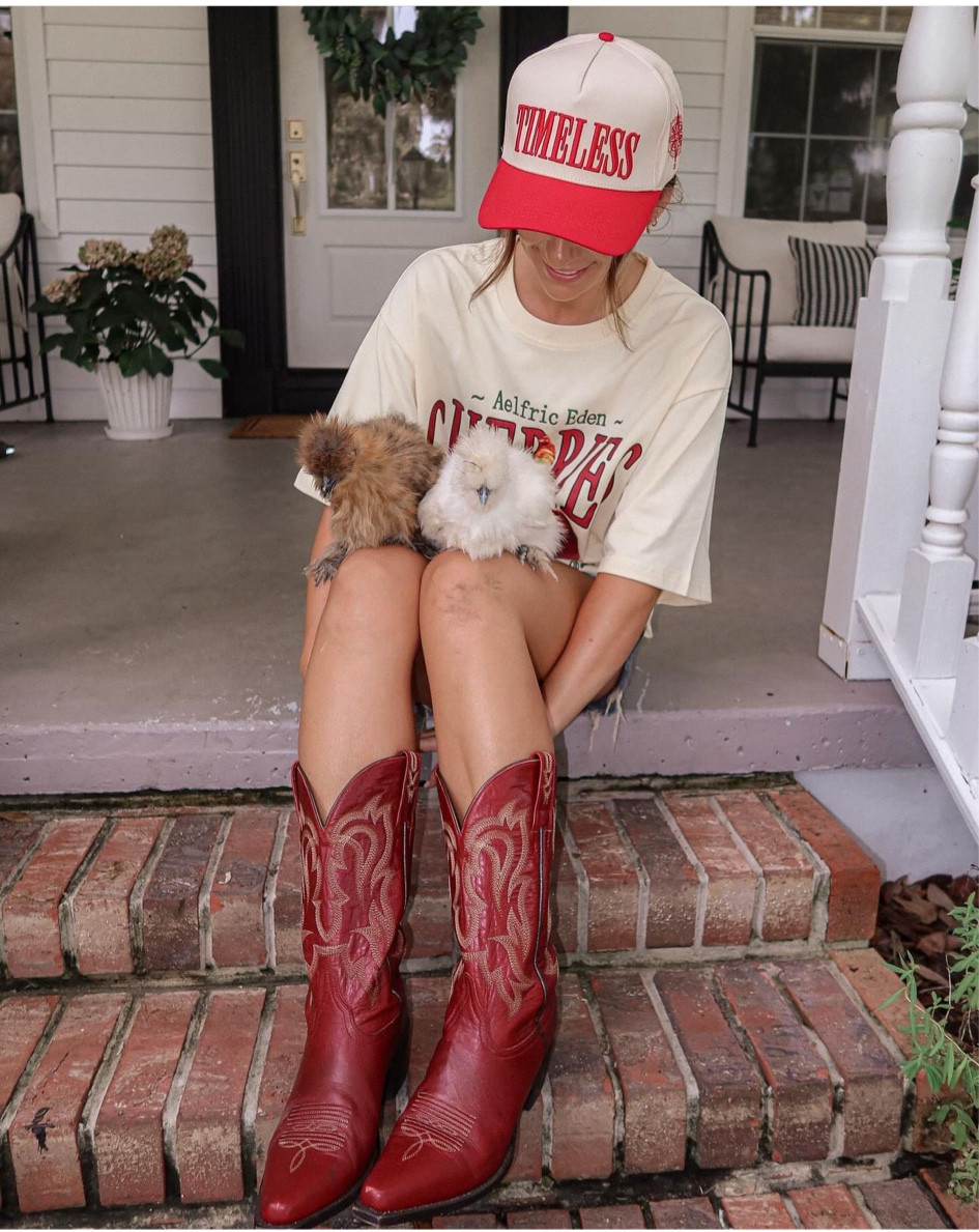 Amazon timeless trucker hat
Cherry tshirt size small
Free people shorts size 25
Red cowboy boots size 7.5
Mason jar coffee cups 

#amazon #trending #laurabeverlin #affordablefashion 

#LTKSaleAlert #LTKFindsUnder50 #LTKFindsUnder100