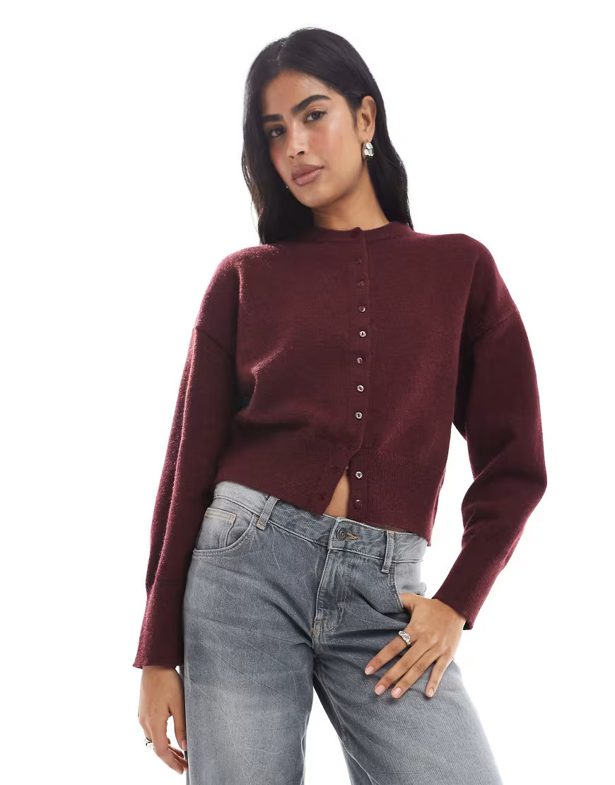 Daisy Street fitted waist cardigan in burgundy-Red | ASOS (Global)