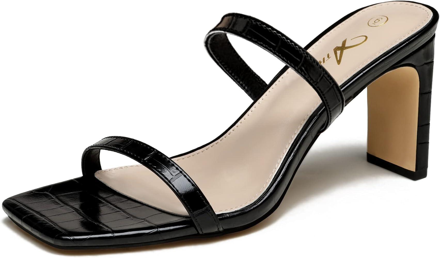 Athlefit Women's Square Open Toe Heeled Sandals Two Strap Slip On Backless Chunky Heels | Amazon (US)