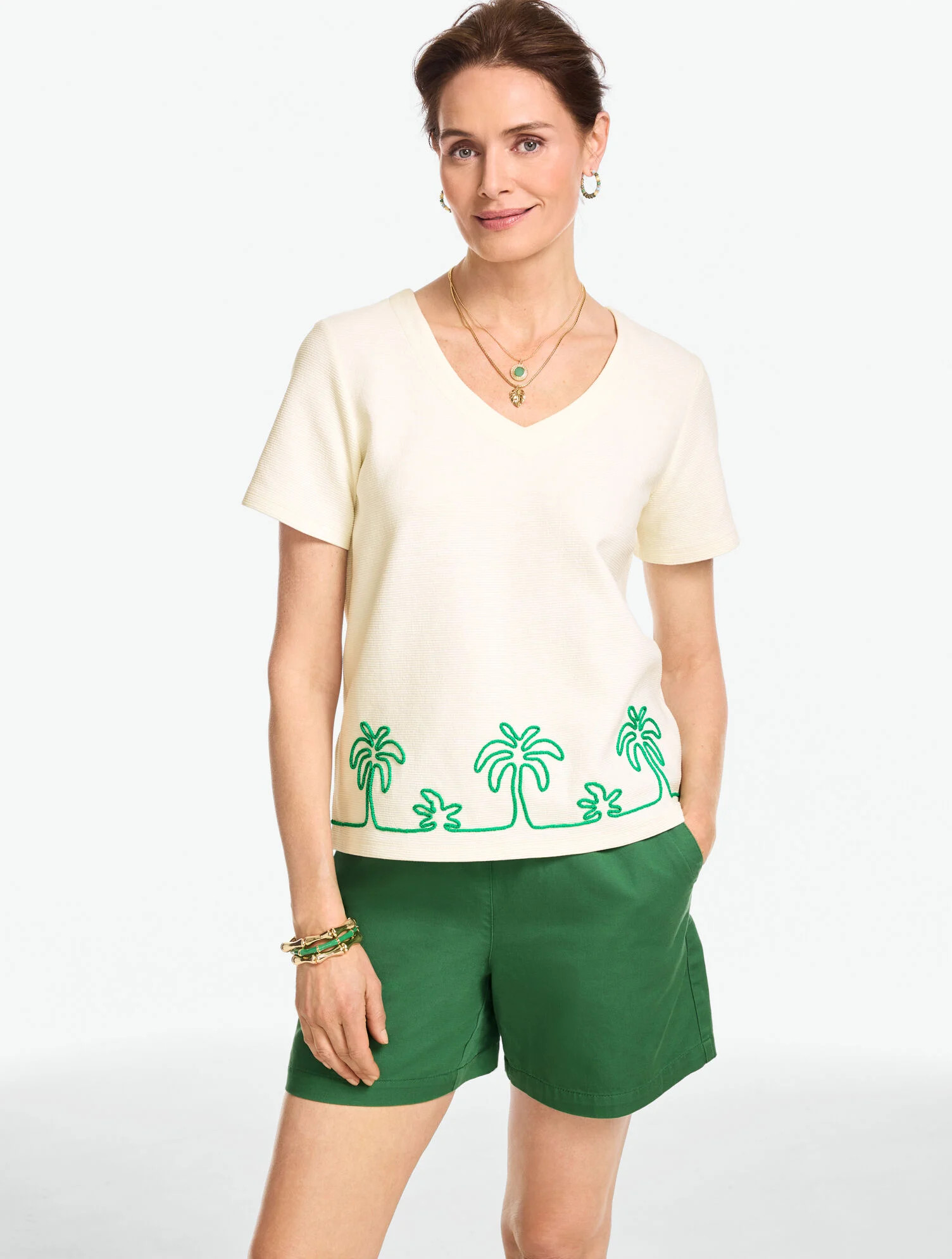 Embroidered Palm V-Neck Tee | Talbots