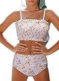 Dokotoo Women Beach Push Up High Waist Strapless Lemon Printed Smocked Padded Fashion Bikini Sets Sw | Amazon (US)