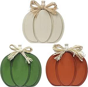 DECSPAS Fall Decorations for Home, Large Size 3 Pack Wooden Pumpkin Block Set for Fall Decor, Red... | Amazon (US)