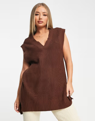 Threadbare Chestnut sleeveless oversized V-neck sweater in chocolate brown | ASOS | ASOS (Global)