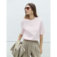 M&S Cotton Rich Padded Shoulder T-Shirt Dusted Pink | Marks & Spencer (UK)
