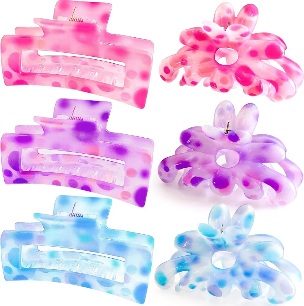 Hair Clips for Women,6PCS Big Flower Claw Clips for Thick Thin Hair,Strong Hold Cute Hair Accesso... | Amazon (US)