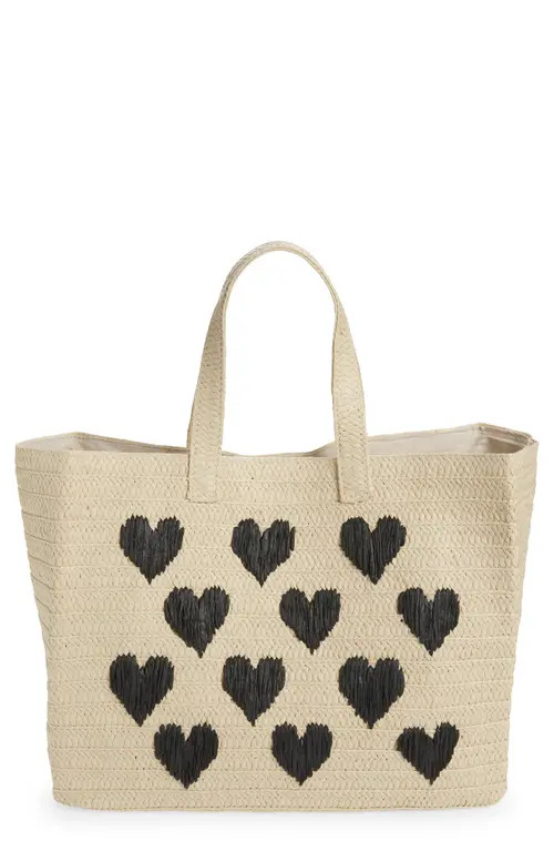 btb Los Angeles Be Mine Straw Tote in Natural/Black at Nordstrom | Nordstrom