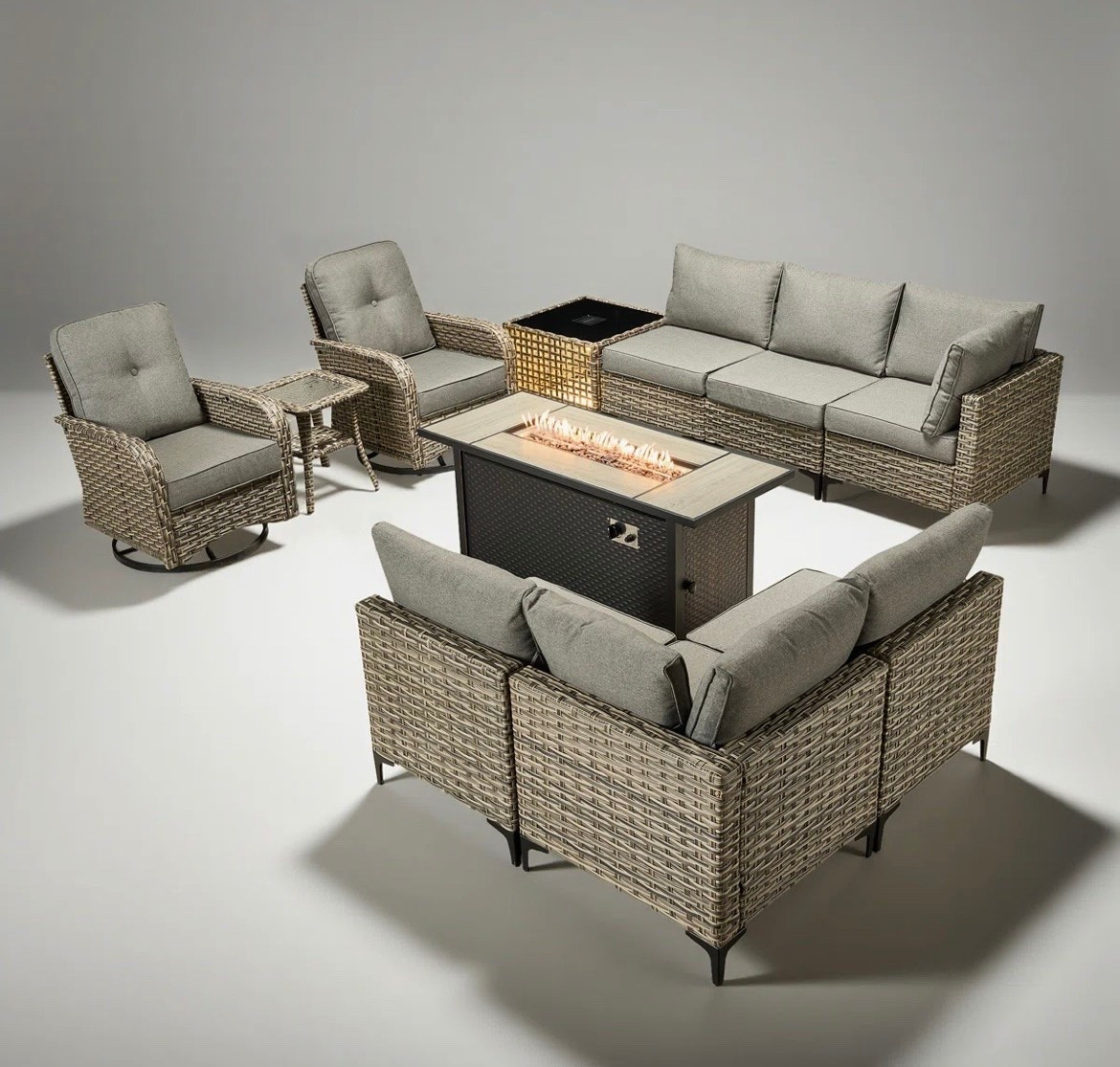 Sorella 11-Piece PE Wicker Outdoor Patio Furniture Set with 54" Propane Fire Pit Table & Solar-Powered Lighting

#LTKdayinmylife #LTKxMadewell #LTKmorningroutine