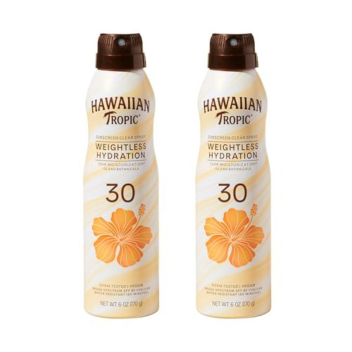 Hawaiian Tropic Weightless Hydration Clear Spray Sunscreen SPF 30, 6 oz | SPF 30 Sunscreen Spray, Sunblock, Oxybenzone Free, 6 oz each Twin Pack | Amazon (US)