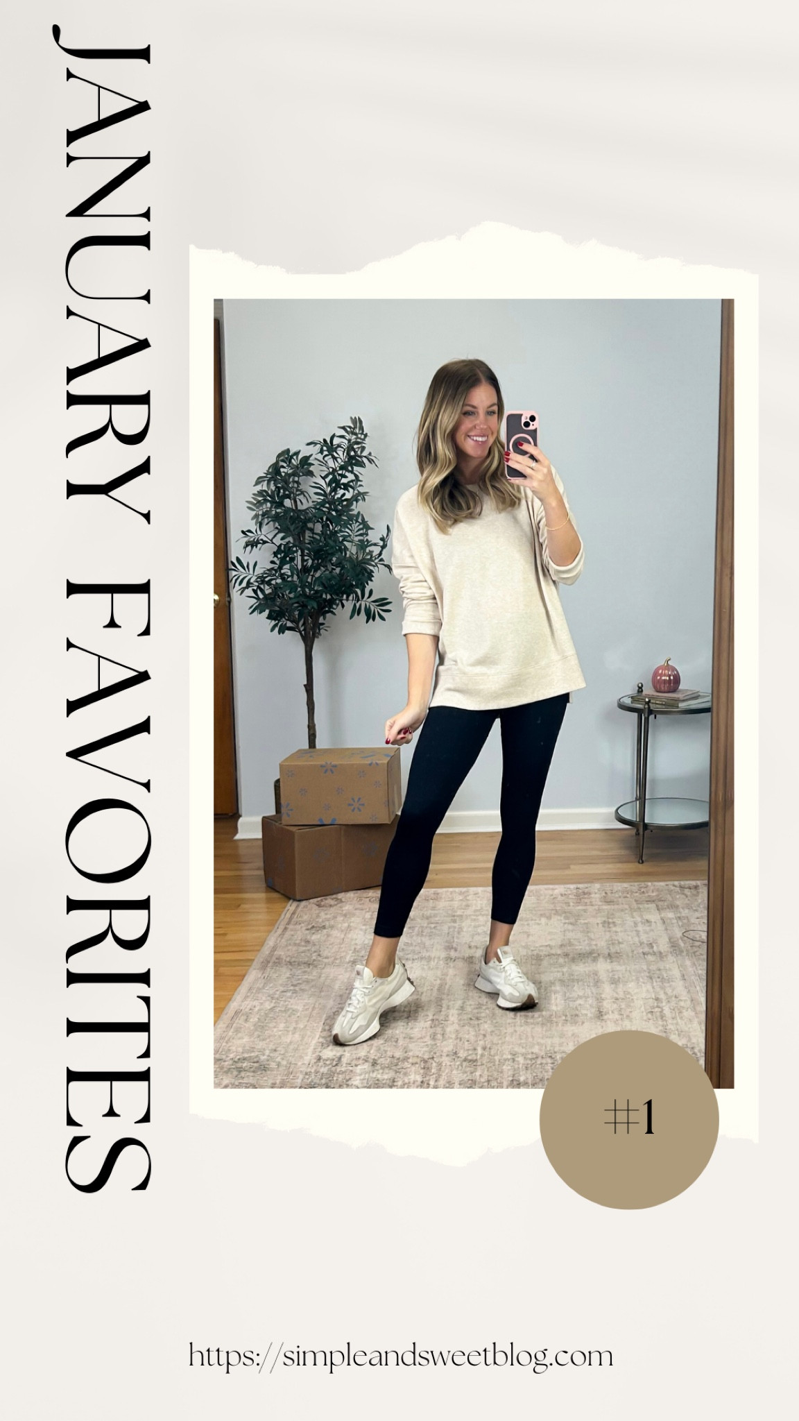 January favorite: #1 

This $12 legging friendly sweatshirt is such a cute style and available in a bunch of different colors. I sized up to a large for a more oversized fit.