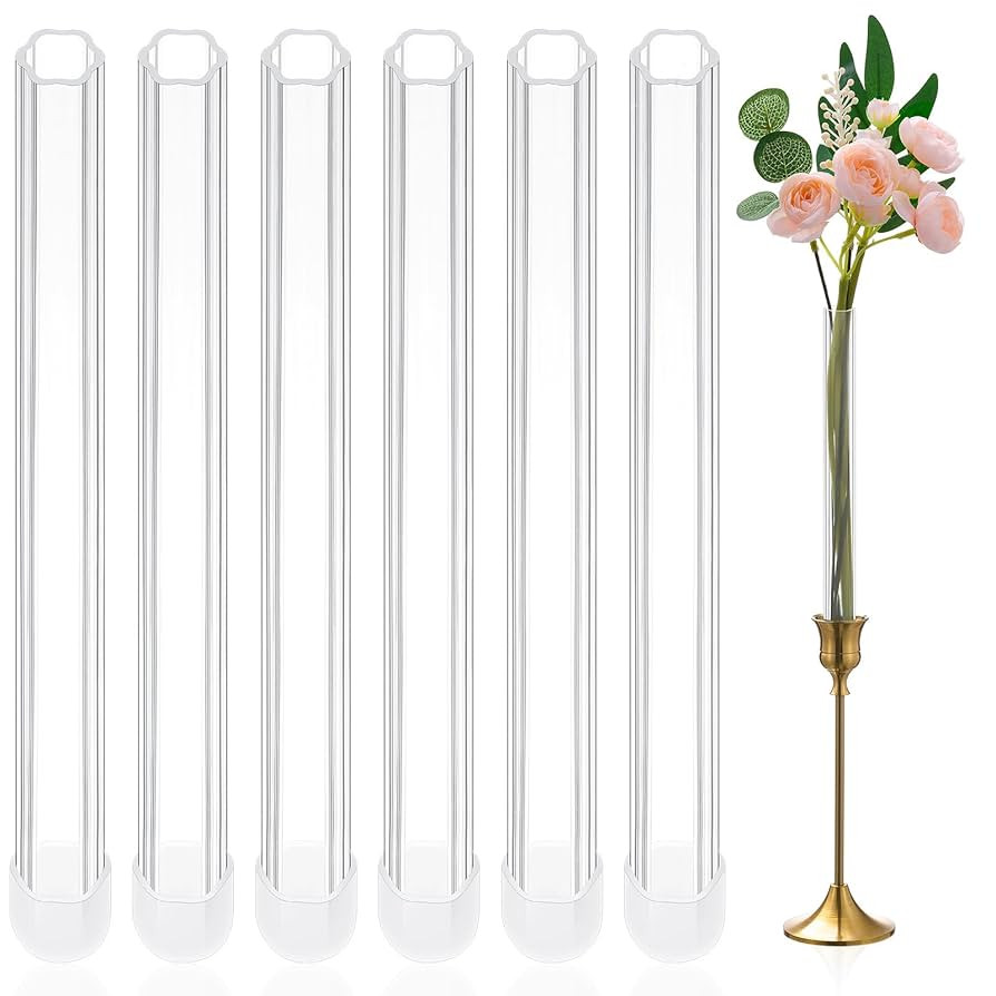 6 Pack 7.9" Bud Vase Taper Candle Holder's Acrylic Bud Flower Vase Designed Specially for Taper C... | Amazon (US)