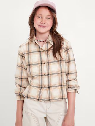 Cropped Long-Sleeve Plaid Pocket Flannel Shirt for Girls | Old Navy (US)