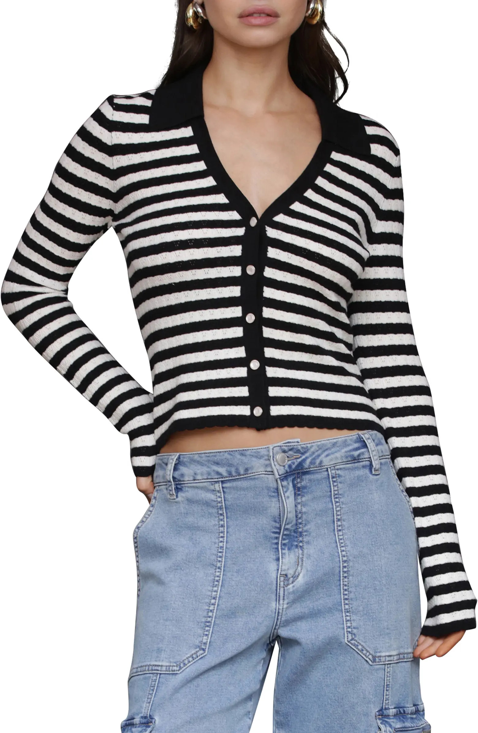 Striped Pointelle Polo Cardigan | Nordstrom