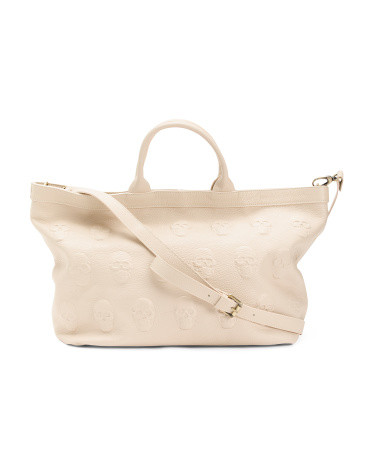 Made In Italy Leather Embossed Skulls Tote | TJ Maxx