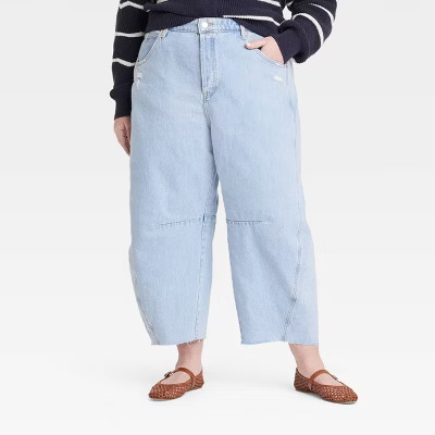 Women's High-Rise Curved Leg Barrel Jeans - Universal Thread™ Light Blue 6: Heavyweight Denim, Loose Fit, 26" Inseam | Target