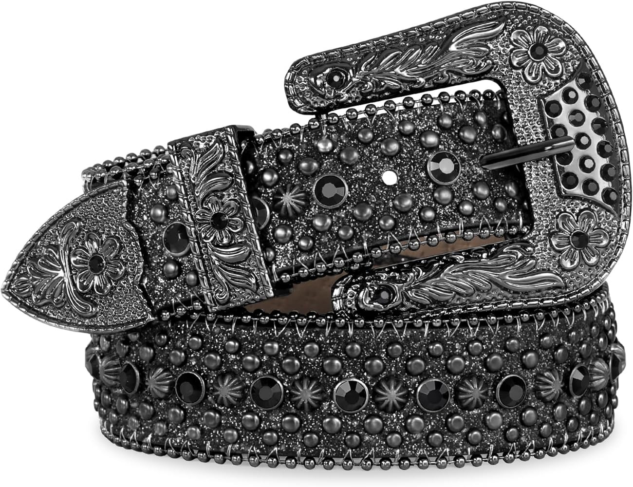 FIORETTO Men Women Rhinestone Belt Bling Western Studded Leather Belt Shining Diamond Waist Belt ... | Amazon (US)