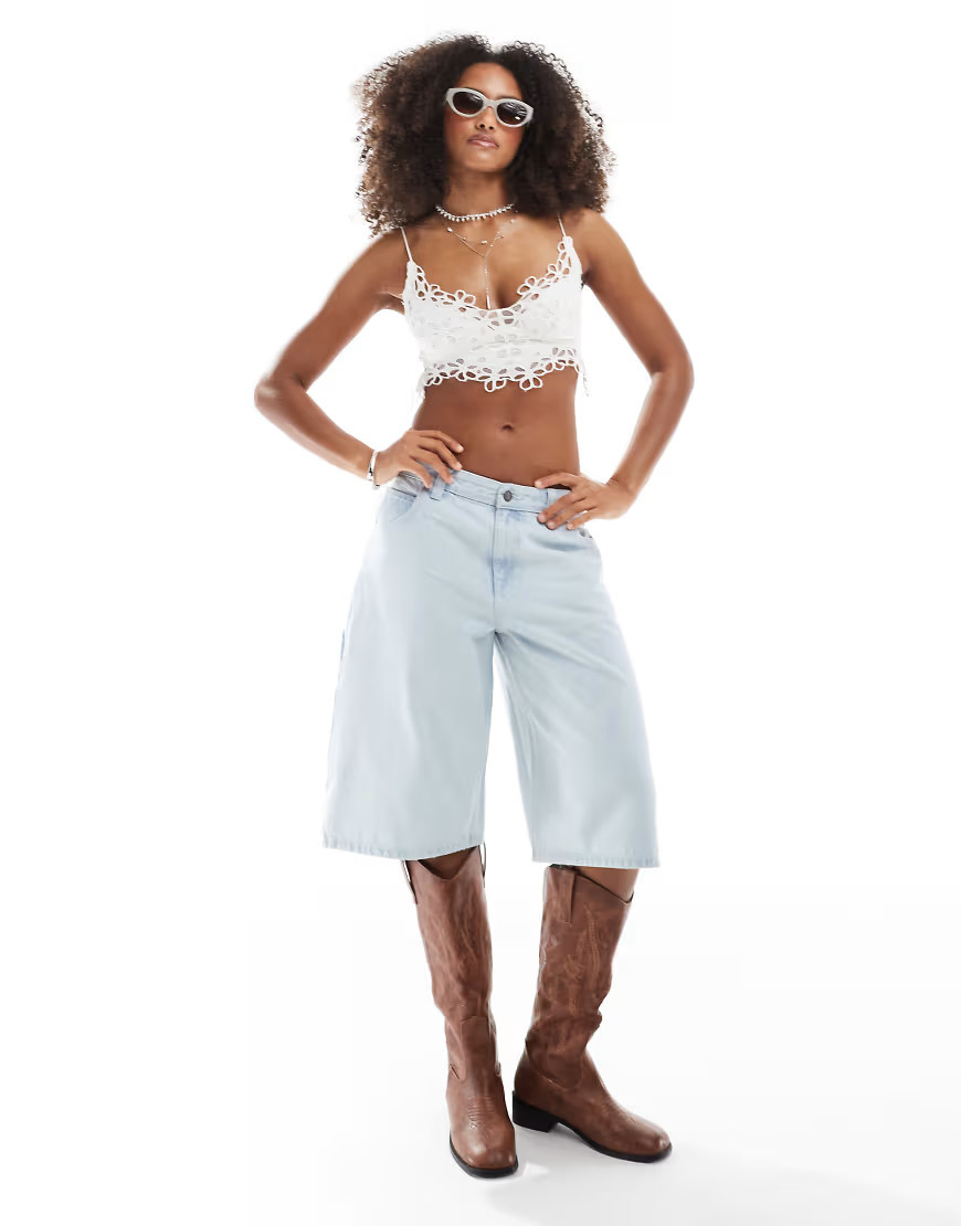 Dr Denim Bree Worker baggy fit mid waist denim jorts in superlight retro wash-Blue | ASOS (Global)