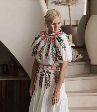 x Jennifer Sumko Nicci Embroidered Cotton Voile Elastic Mock Neck Short Balloon Sleeve Coordinati... | Dillard's