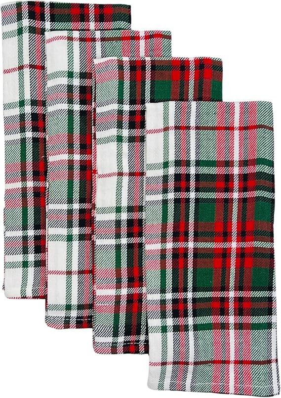 Serafina Home Christmas Kitchen Hand Dish Towels, Holiday Plaid Red Black White, 4 Pc Set, 15 x 2... | Amazon (US)