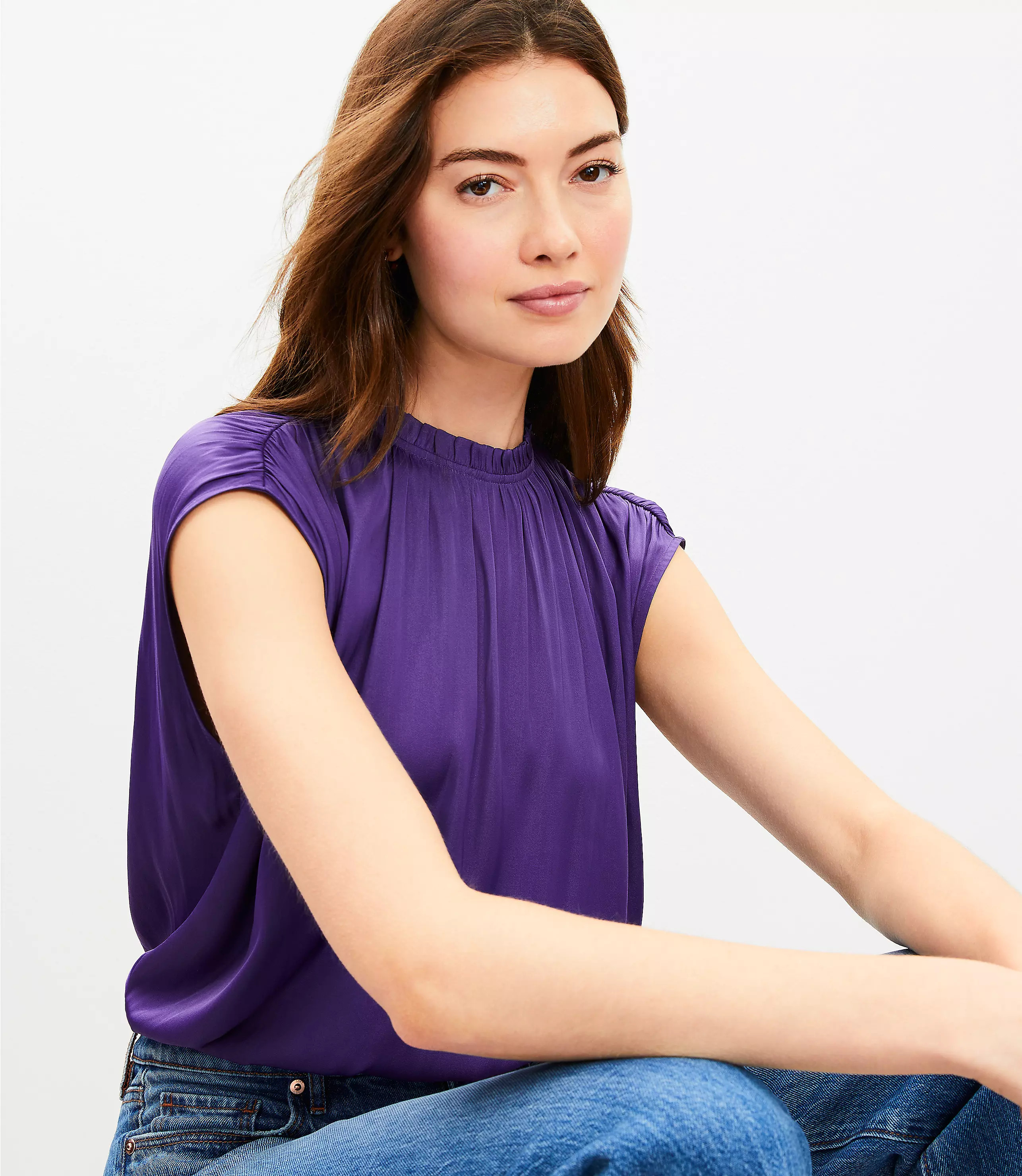 Ruffle Neck Bubble Hem Shell | LOFT