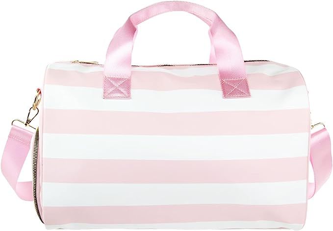 Olivia Miller Girl's Duffel Bag, Overnight Cute Pink & White Stripe Mini Shoulder Bag for Kids, T... | Amazon (US)