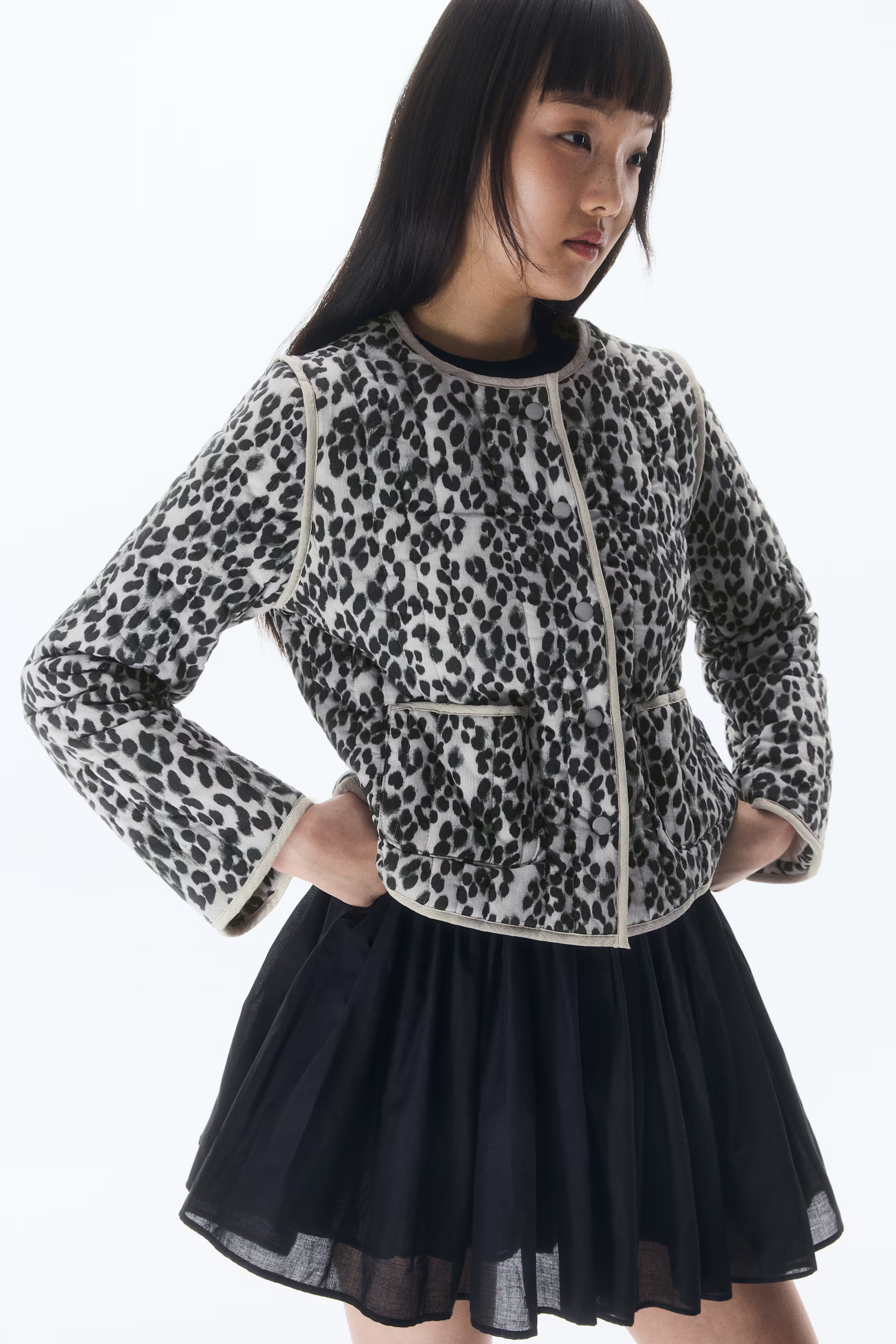 Quilted Jacket - Black/leopard print - Ladies | H&M US | H&M (US + CA)