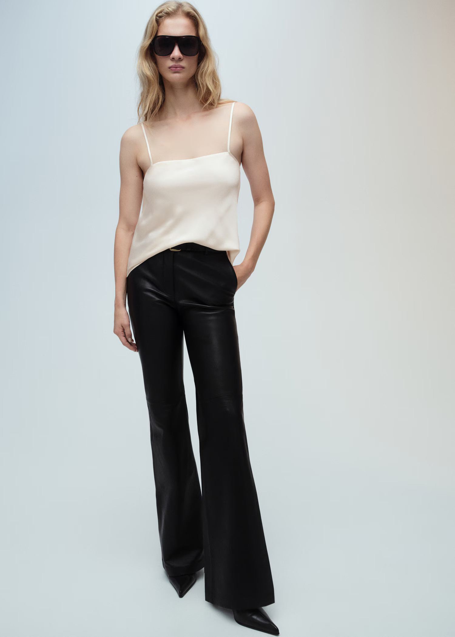 Satin top with thin straps - Women | MANGO United Kingdom | MANGO (UK)