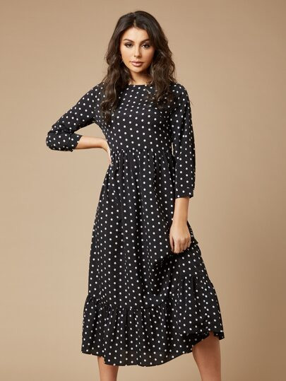 SHEIN Polka Dot Flounce Hem Dress | SHEIN