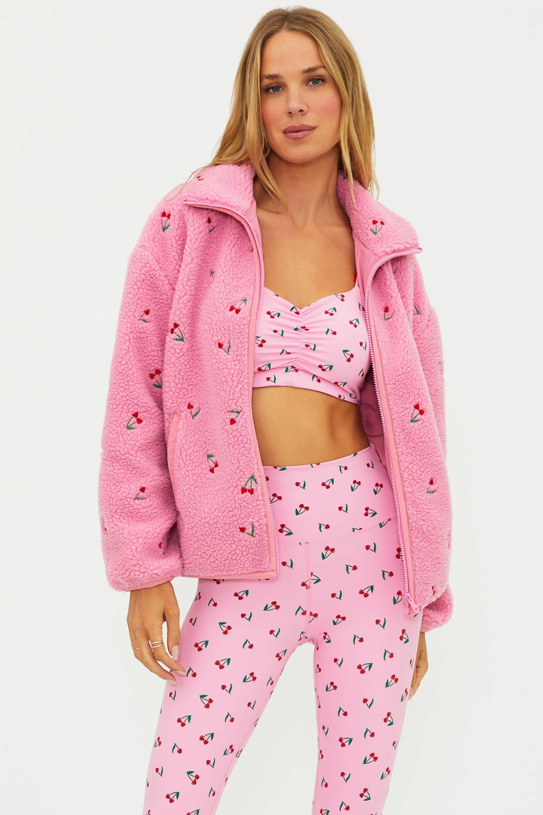 Bennie Jacket Mon Cheri Sherpa | Pink Cherry Sherpa Jacket | Beach Riot | Beach Riot