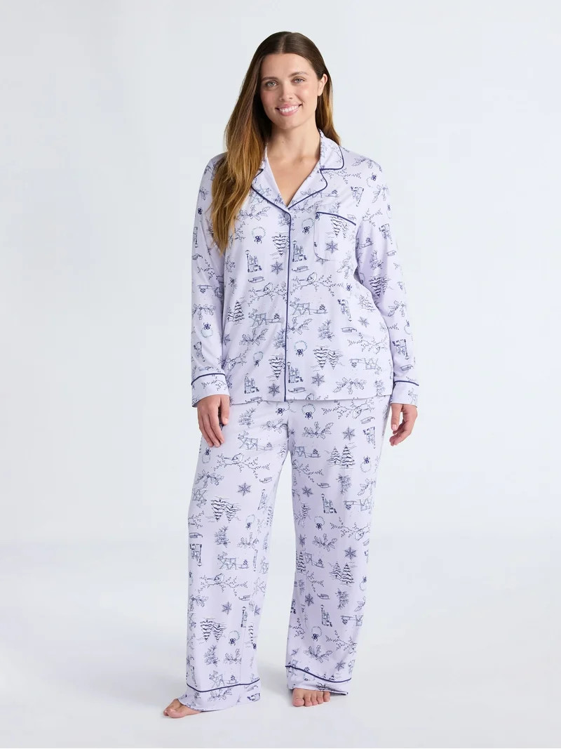 Joyspun Women’s Dreamy Soft Collection Long Sleeve Top and Pants Pajama Set, Sizes XS-4X | Walmart (US)