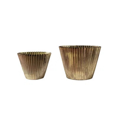 Aelia Fluted Metal Vase with Distressed Finish, Antique Brass | Wayfair North America