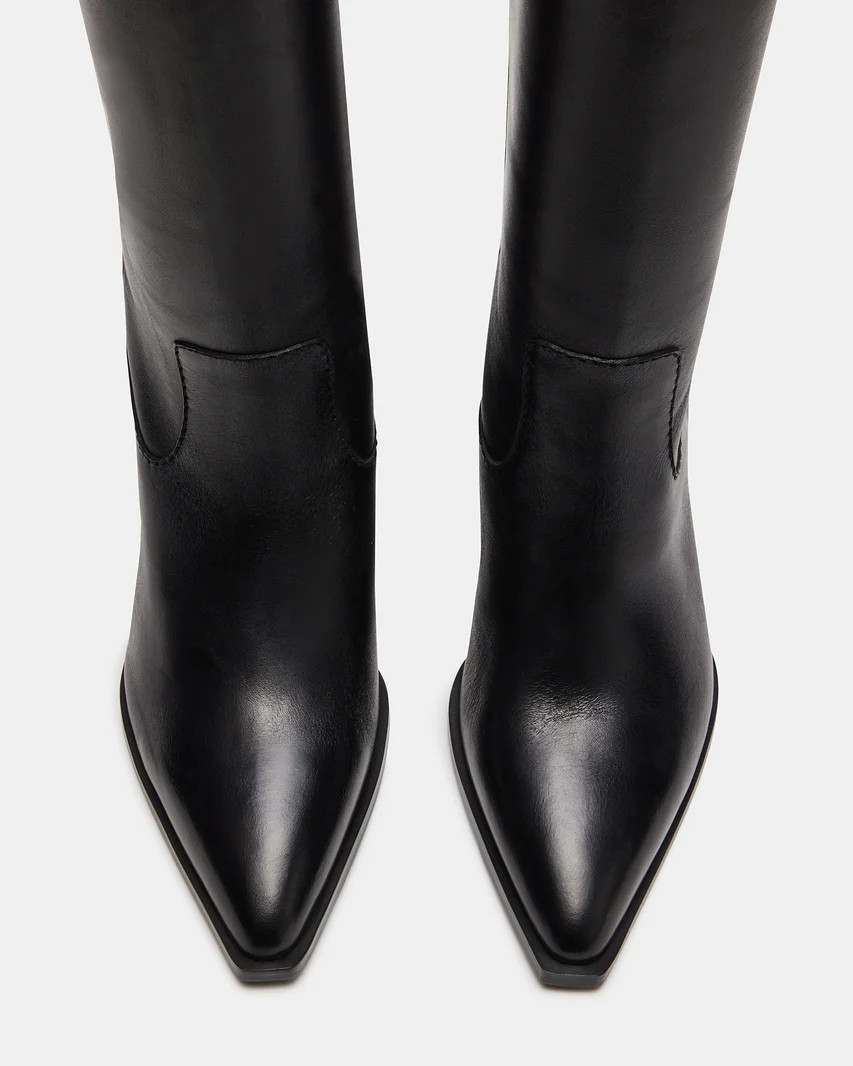 TARA Black Leather Knee High Boot | Women's Boots | Steve Madden (US)